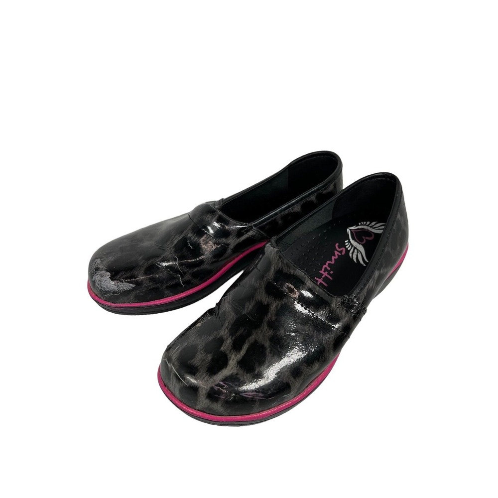LADIES WOMEN'S SMITTEN GRAY PINK HEART THROB CLOGS SHOES SLIP ON EU‎ 38 US 7